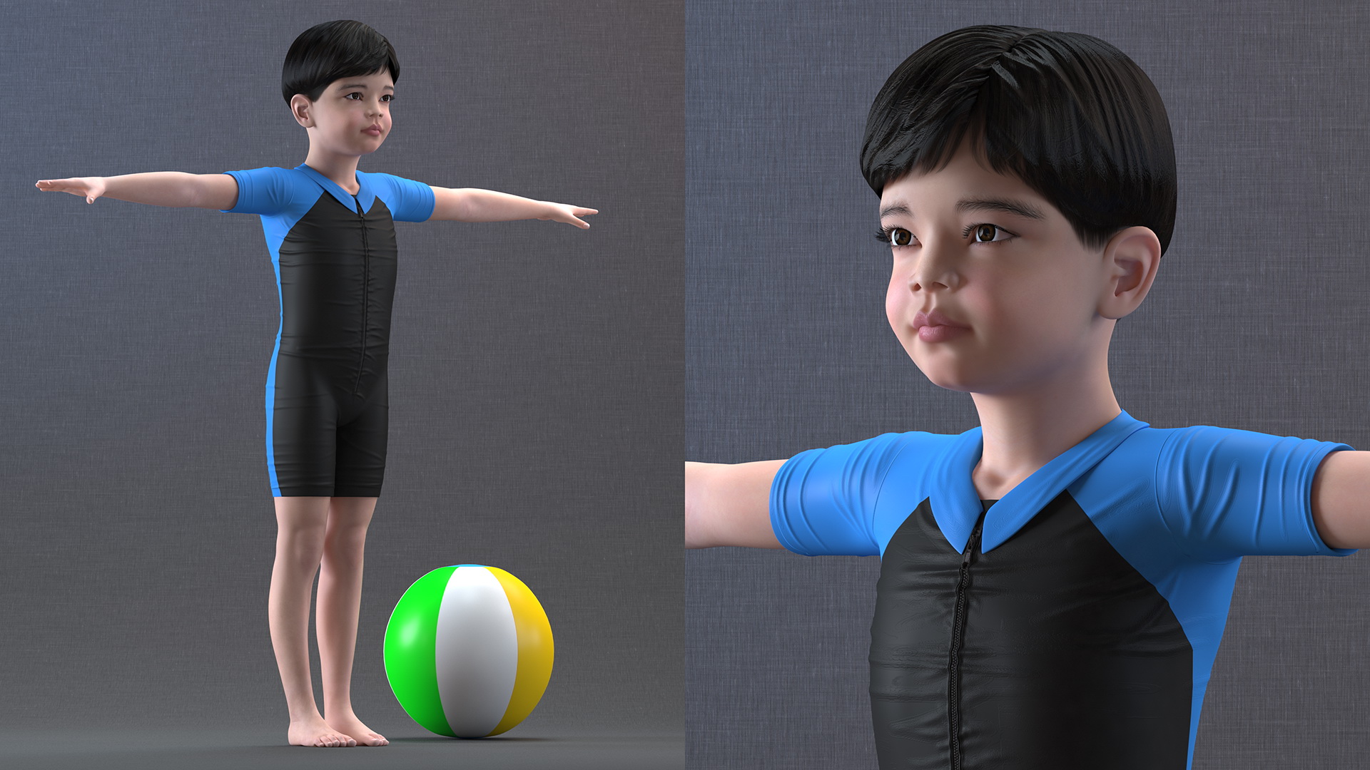 3D Asian Child Boy Swimwear T-pose