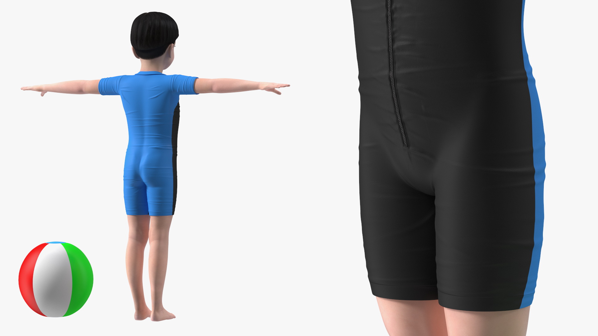 3D Asian Child Boy Swimwear T-pose