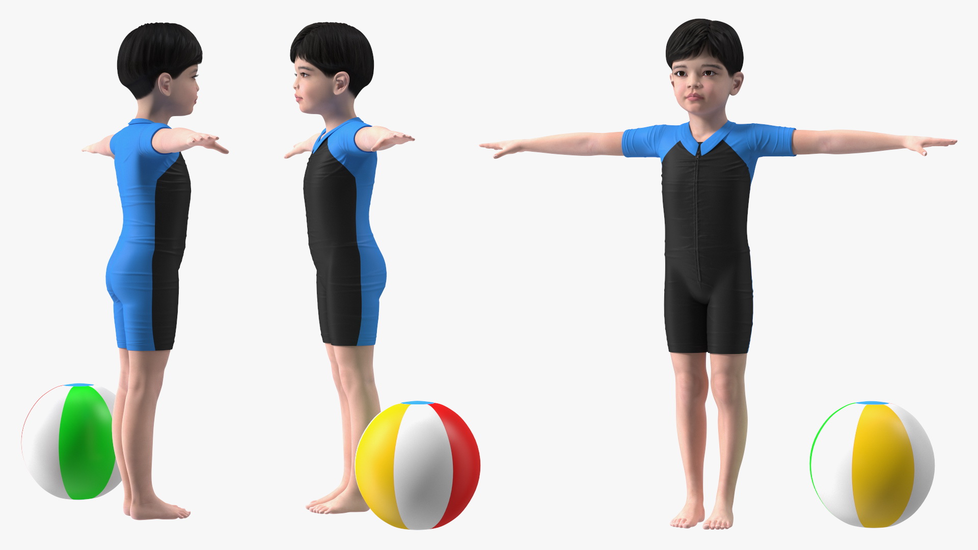 3D Asian Child Boy Swimwear T-pose