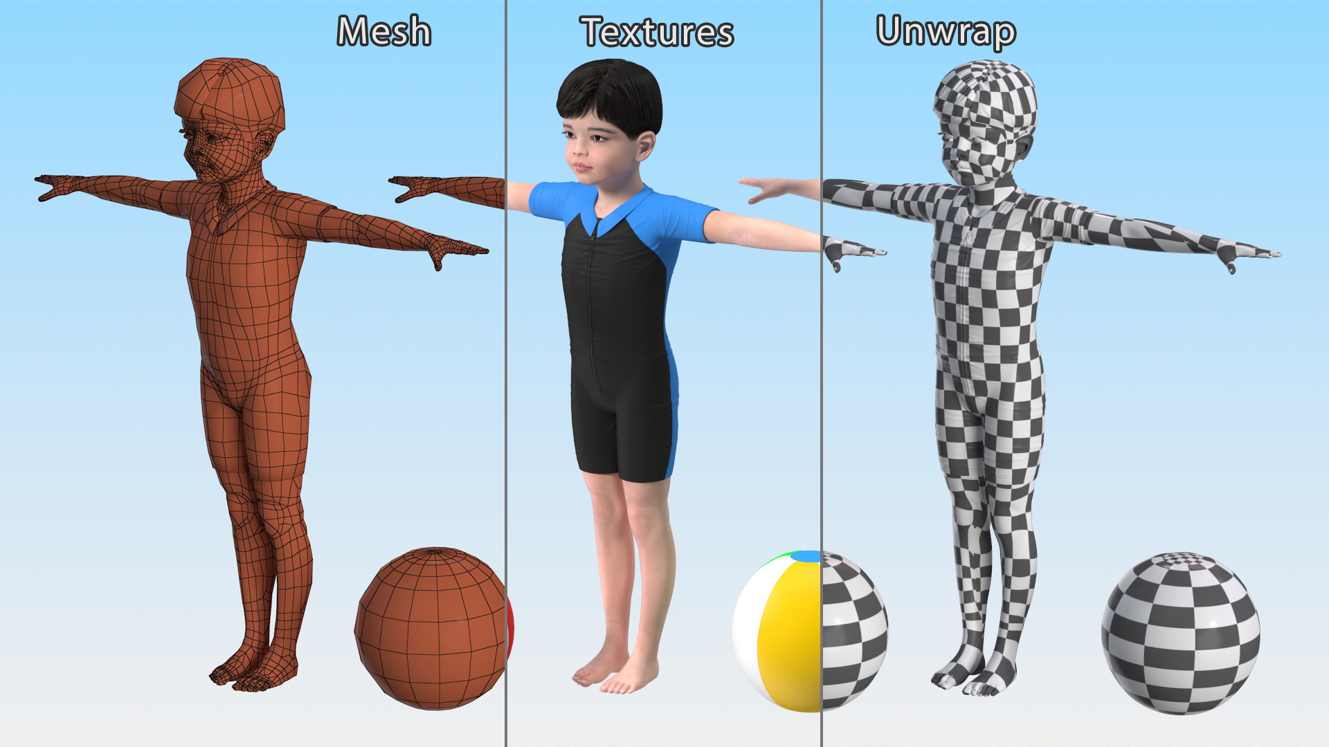 3D Asian Child Boy Swimwear T-pose