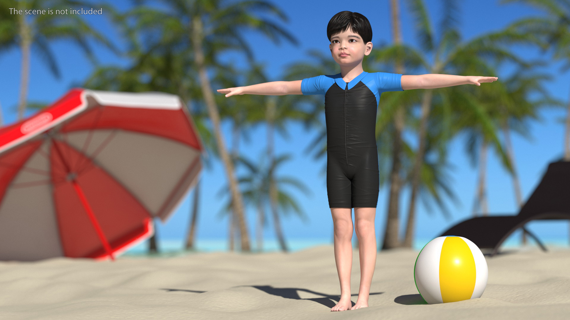 3D Asian Child Boy Swimwear T-pose