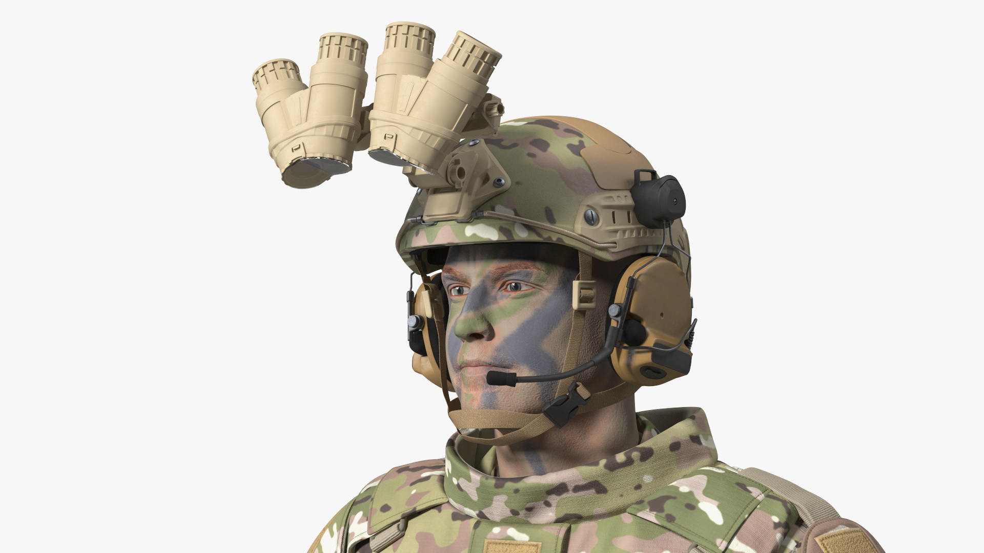 3D Soldier Green Camo with Night Visor Rigged for Maya