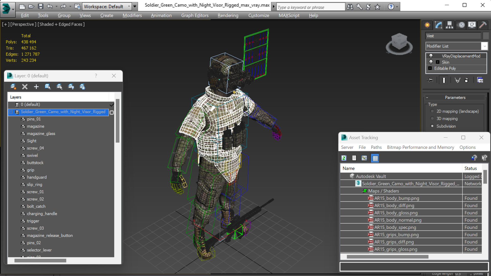 3D Soldier Green Camo with Night Visor Rigged for Maya