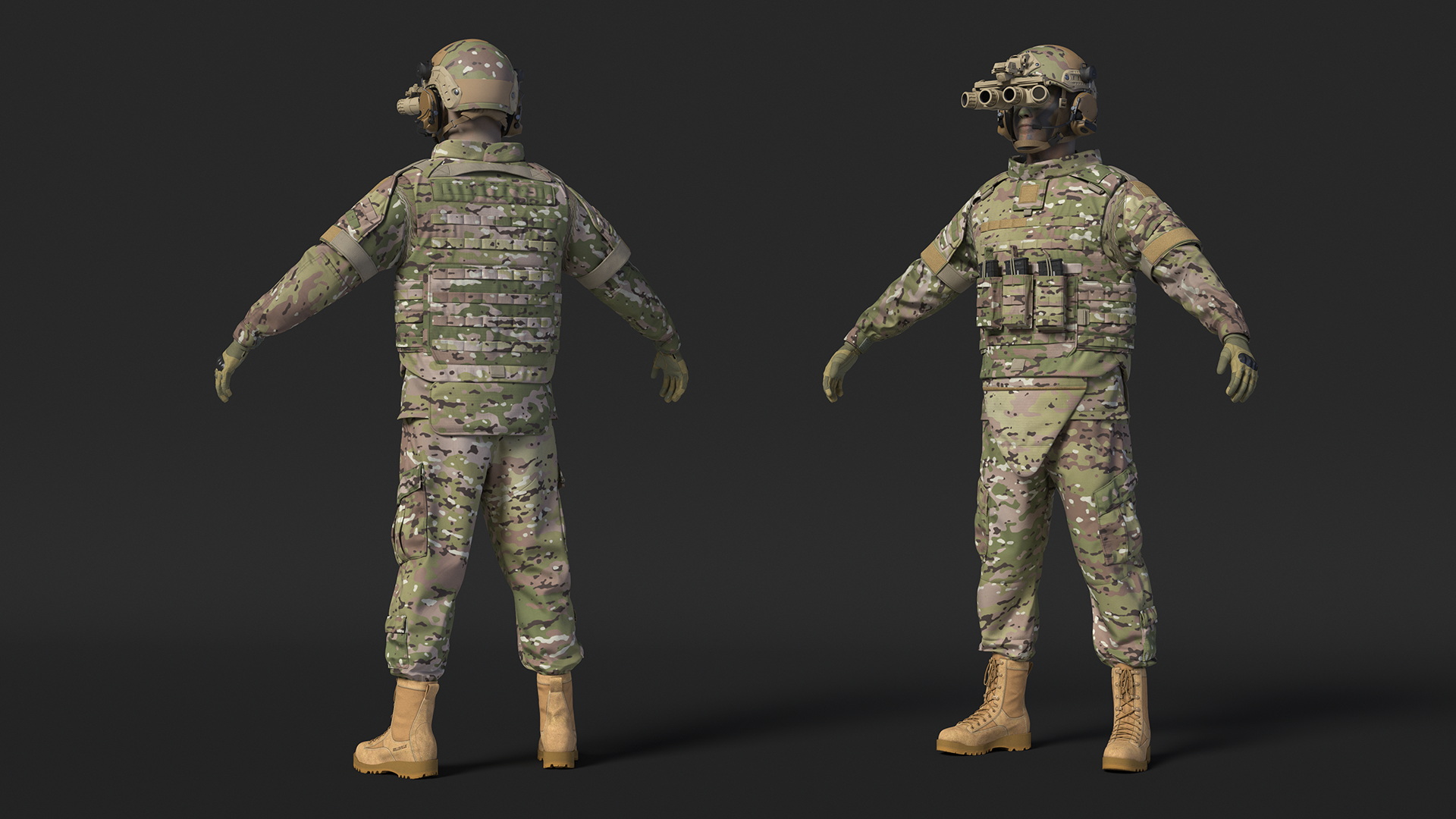 3D Soldier Green Camo with Night Visor Rigged for Maya