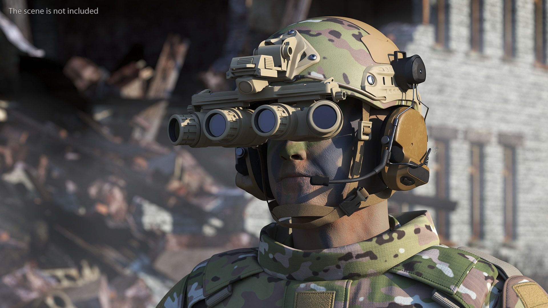 3D Soldier Green Camo with Night Visor Rigged for Maya