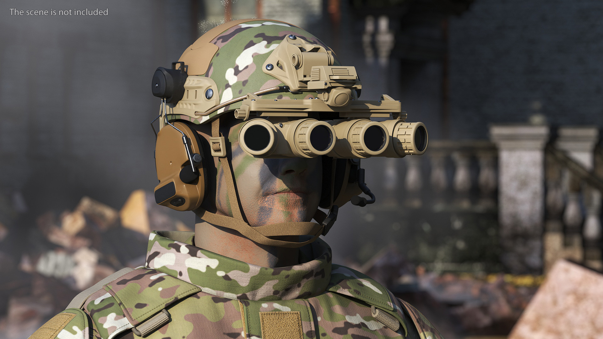 3D Soldier Green Camo with Night Visor Rigged for Maya