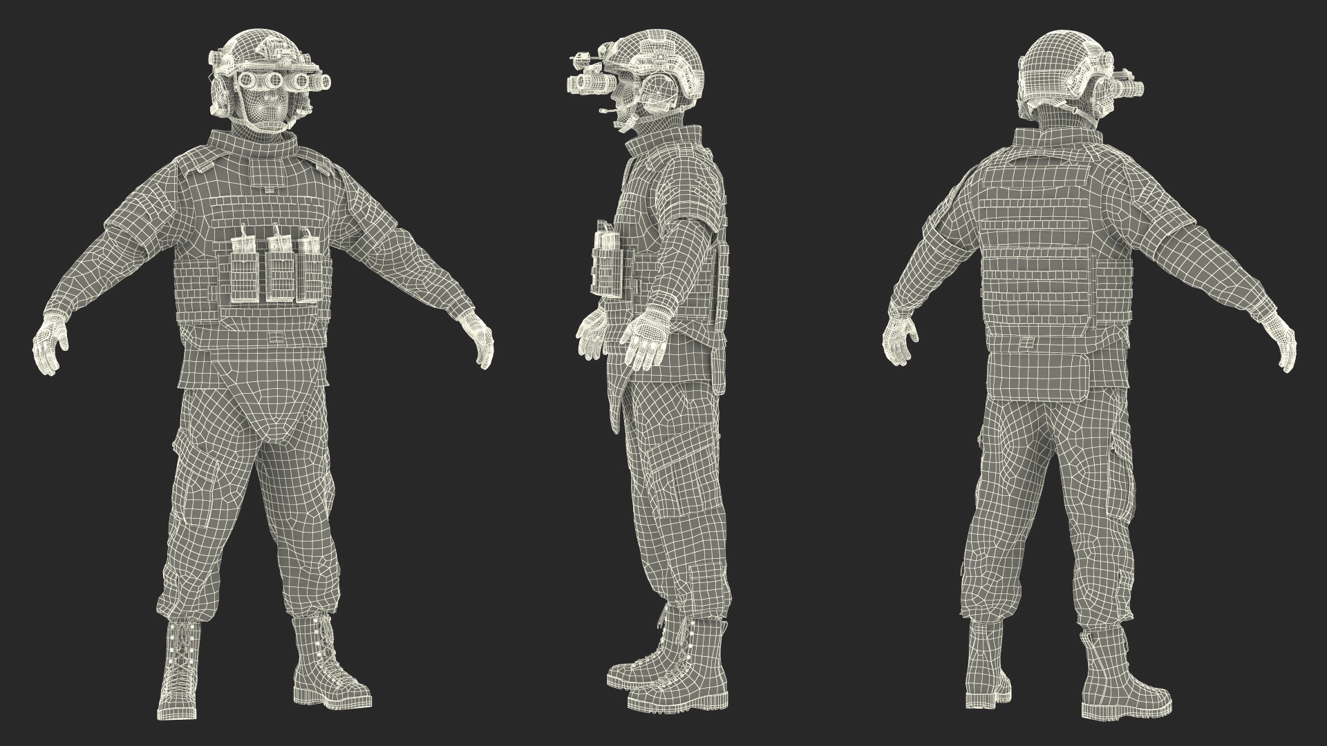 3D Soldier Green Camo with Night Visor Rigged for Maya