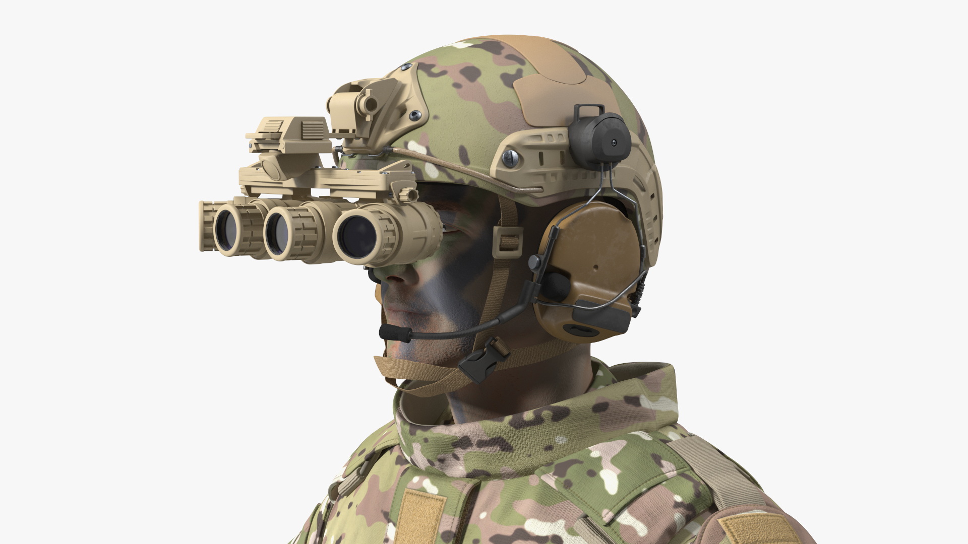 3D Soldier Green Camo with Night Visor Rigged for Maya