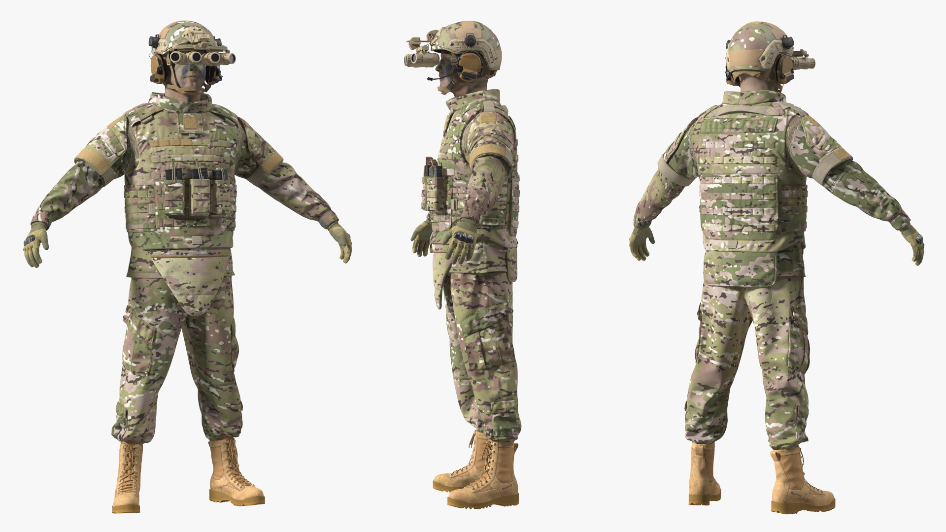3D Soldier Green Camo with Night Visor Rigged for Maya