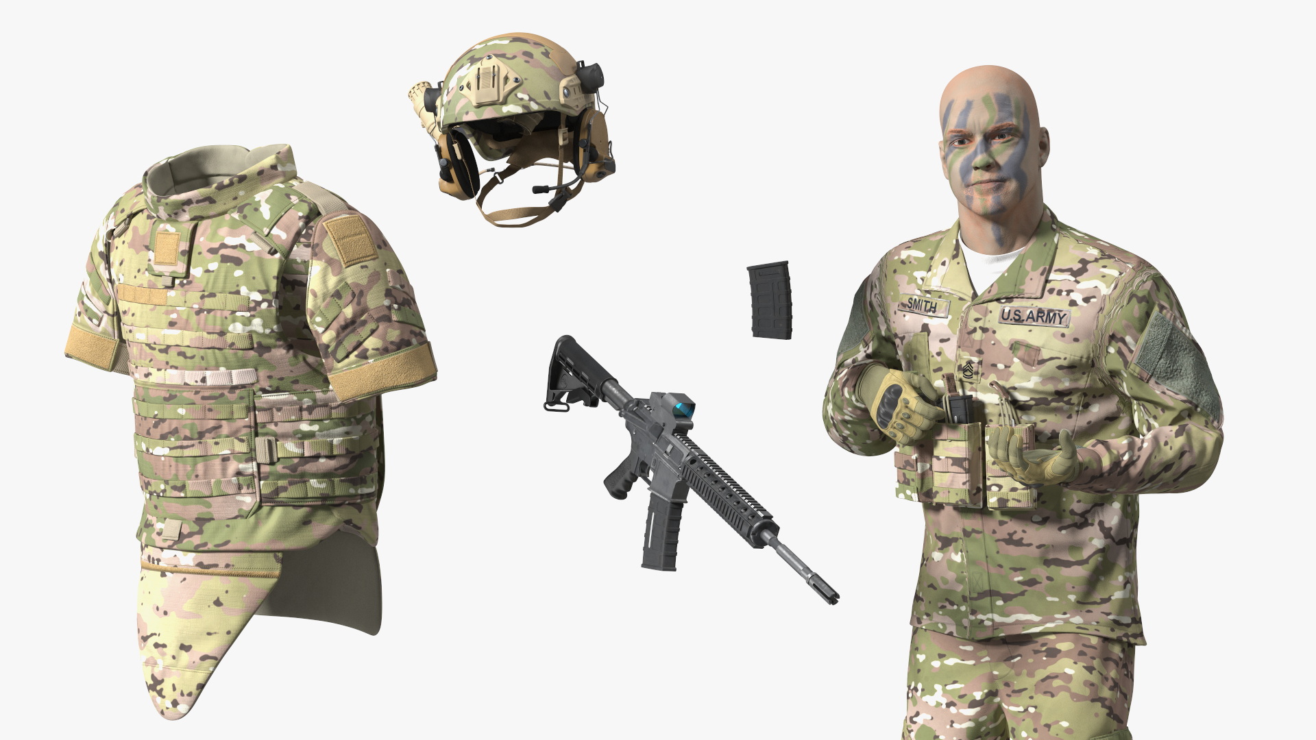 3D Soldier Green Camo with Night Visor Rigged for Maya