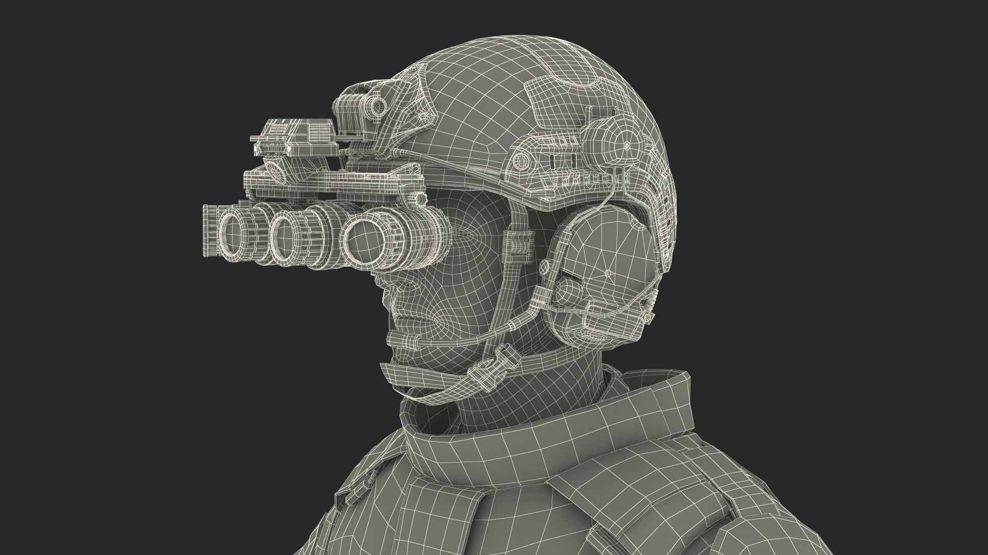 3D Soldier Green Camo with Night Visor Rigged for Maya
