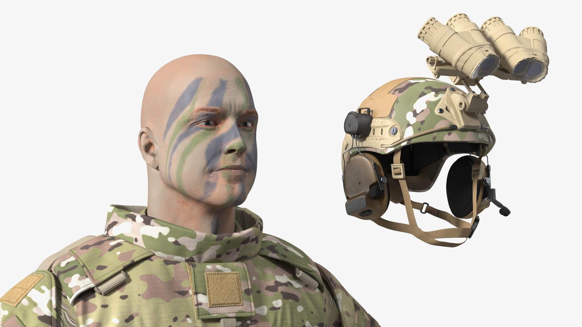 3D Soldier Green Camo with Night Visor Rigged for Maya