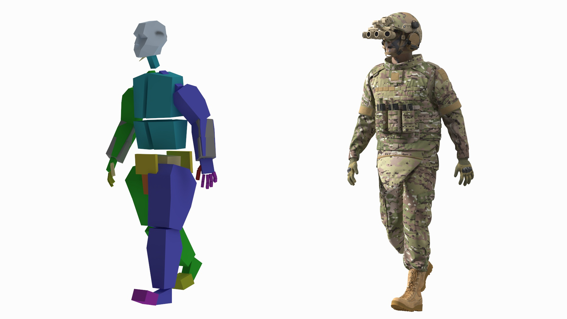 3D Soldier Green Camo with Night Visor Rigged for Maya