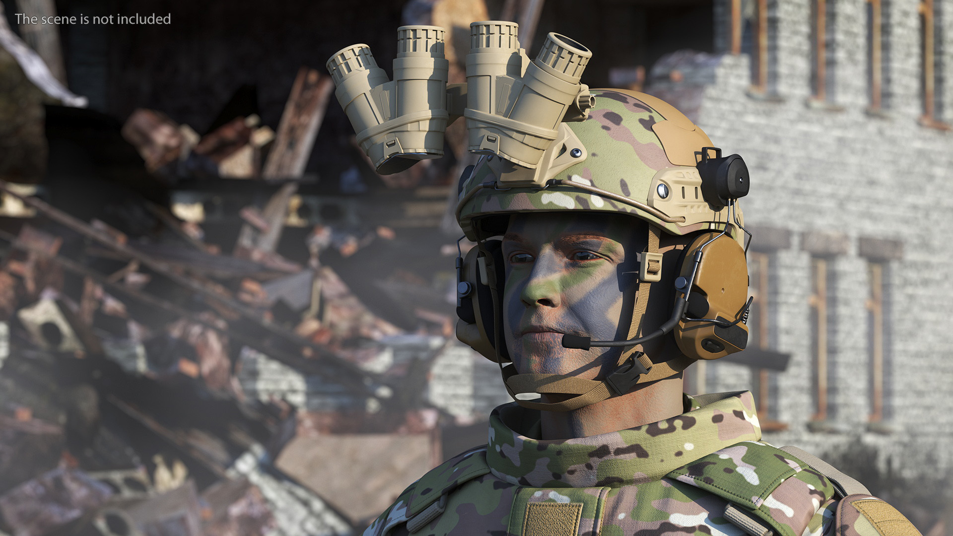 3D Soldier Green Camo with Night Visor Rigged for Maya