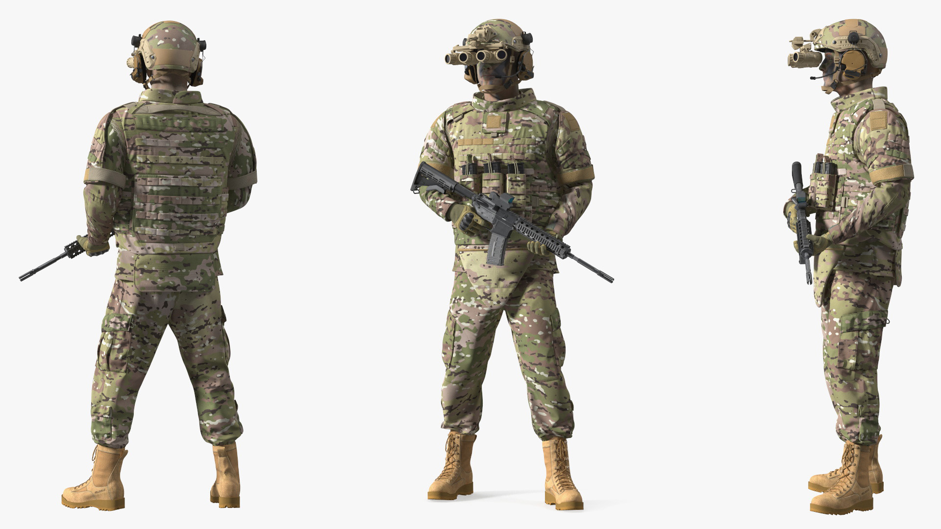 3D Soldier Green Camo with Night Visor Rigged for Maya