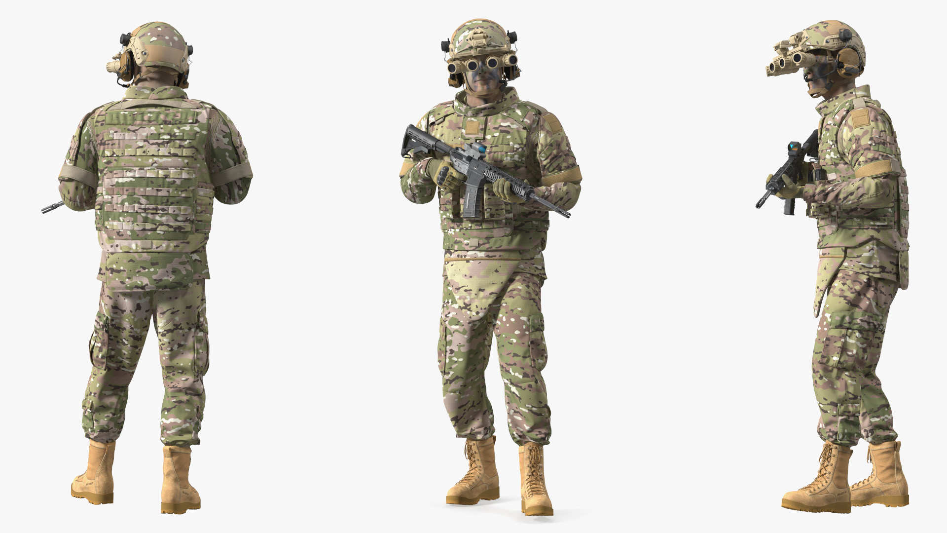3D Soldier Green Camo with Night Visor Rigged for Maya