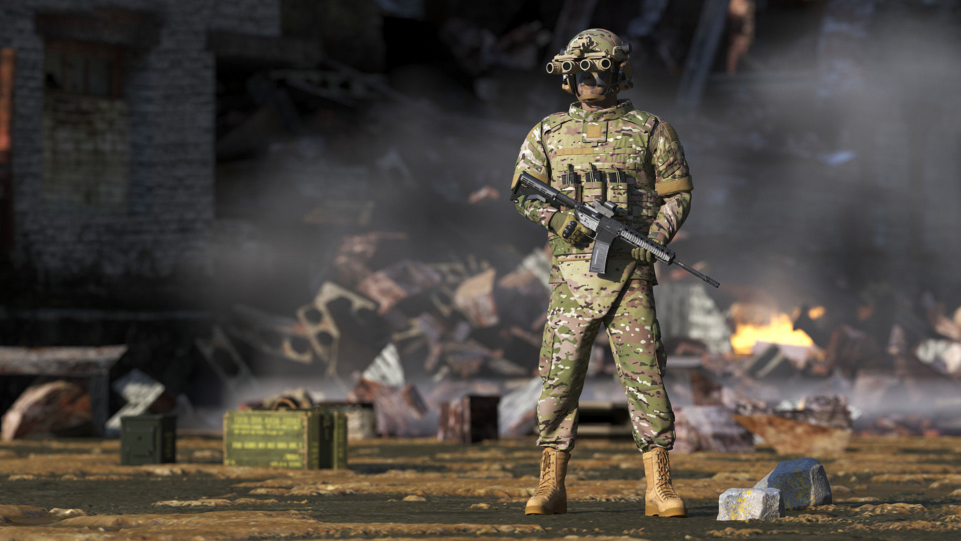 3D Soldier Green Camo with Night Visor Rigged for Maya