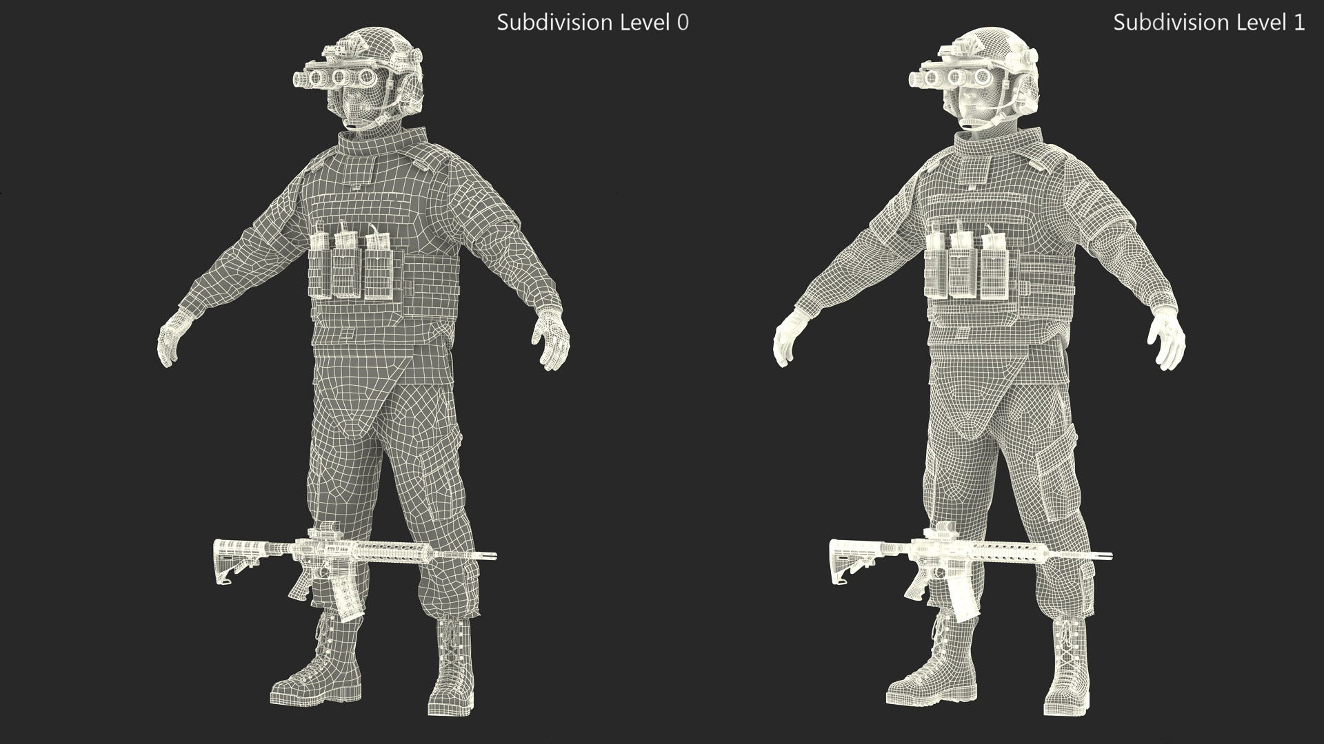 3D Soldier Green Camo with Night Visor Rigged for Maya