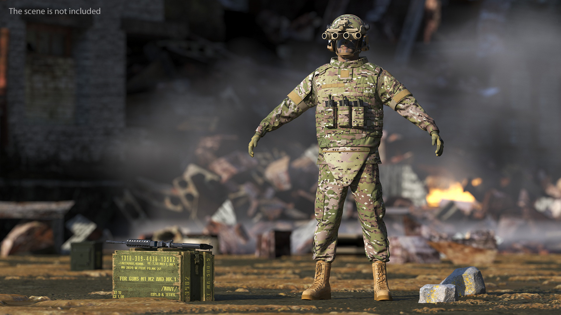 3D Soldier Green Camo with Night Visor Rigged for Maya