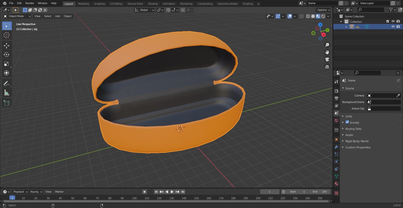 Hard Shell Leather Eyeglass Case Orange Open 3D model