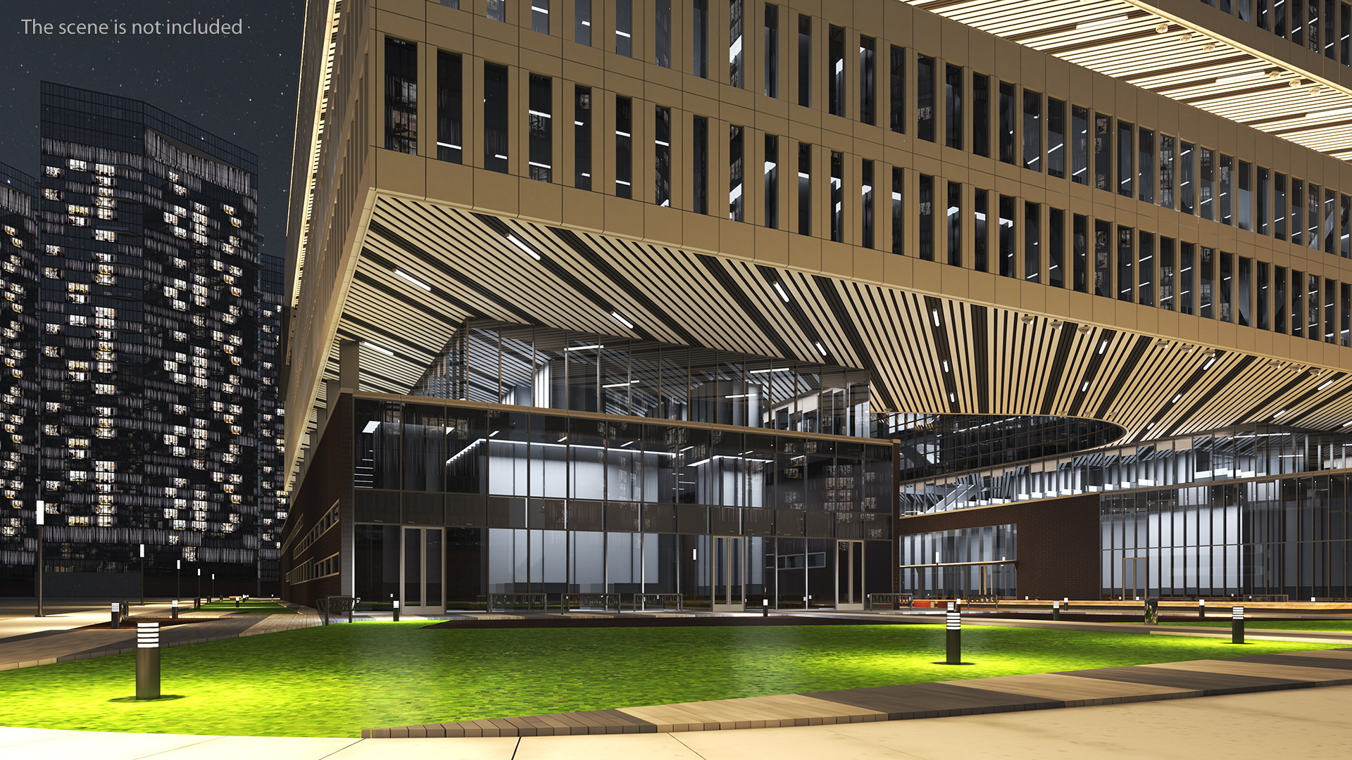 3D Modern Office Building Night Glow model