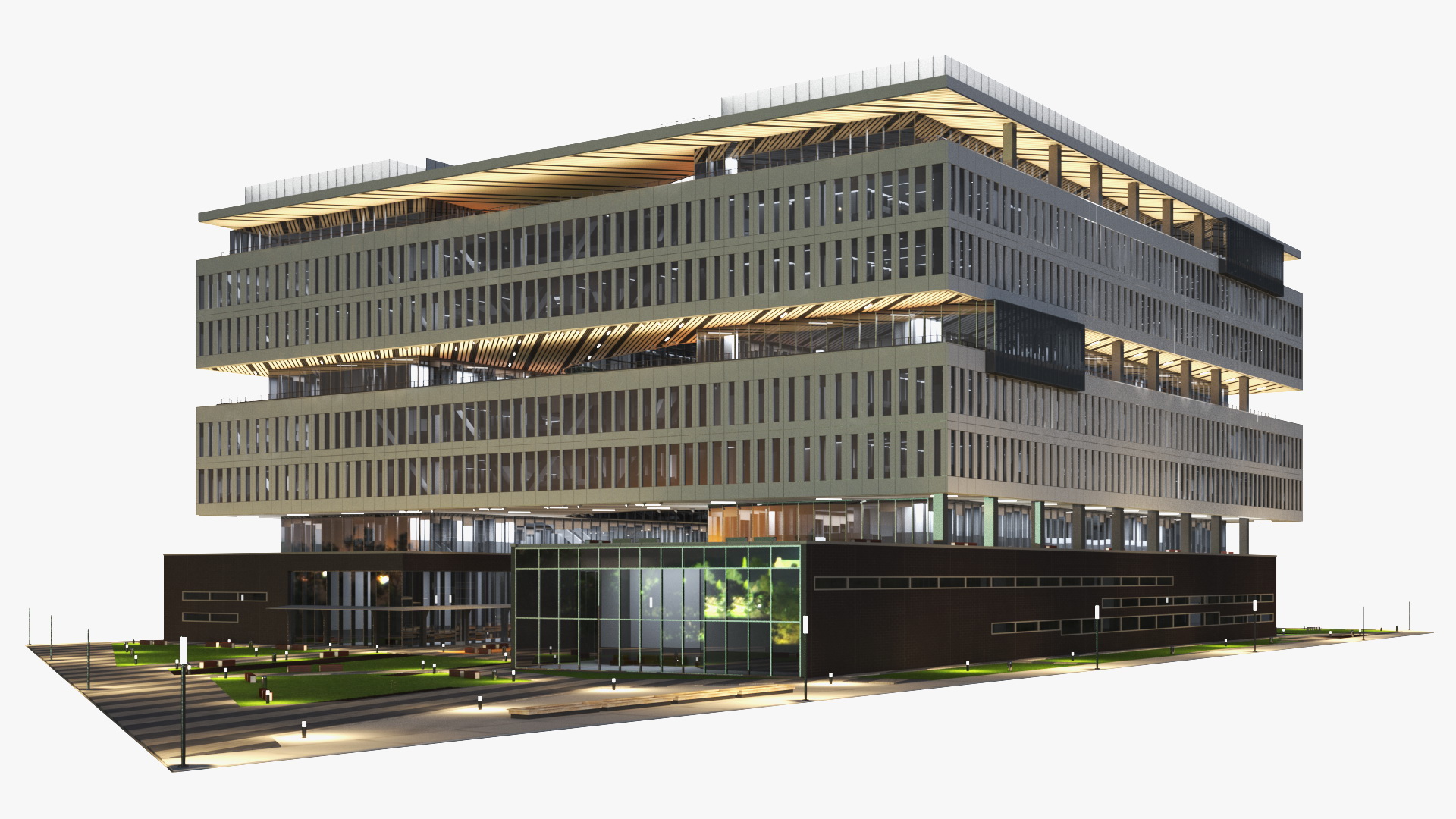3D Modern Office Building Night Glow model