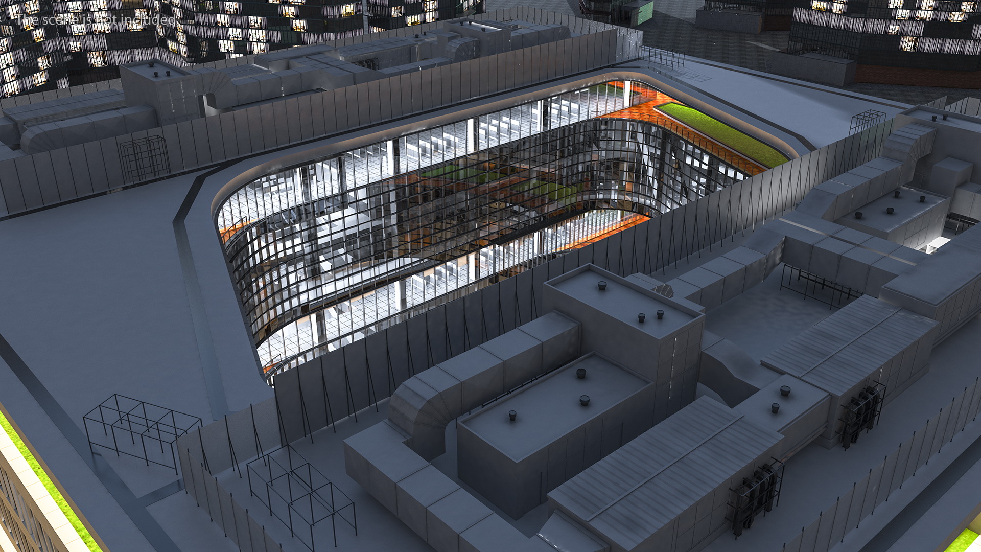 3D Modern Office Building Night Glow model