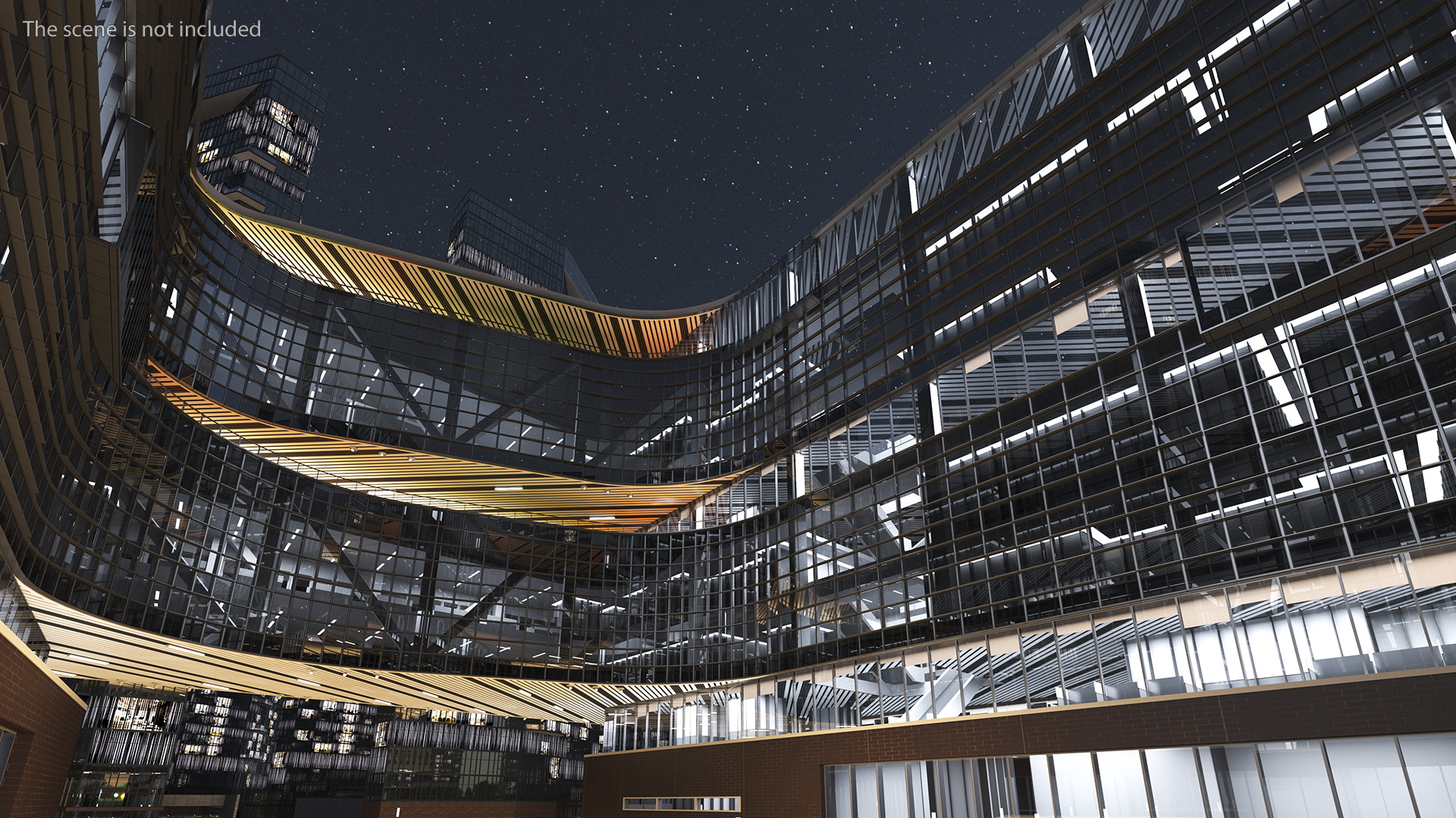 3D Modern Office Building Night Glow model