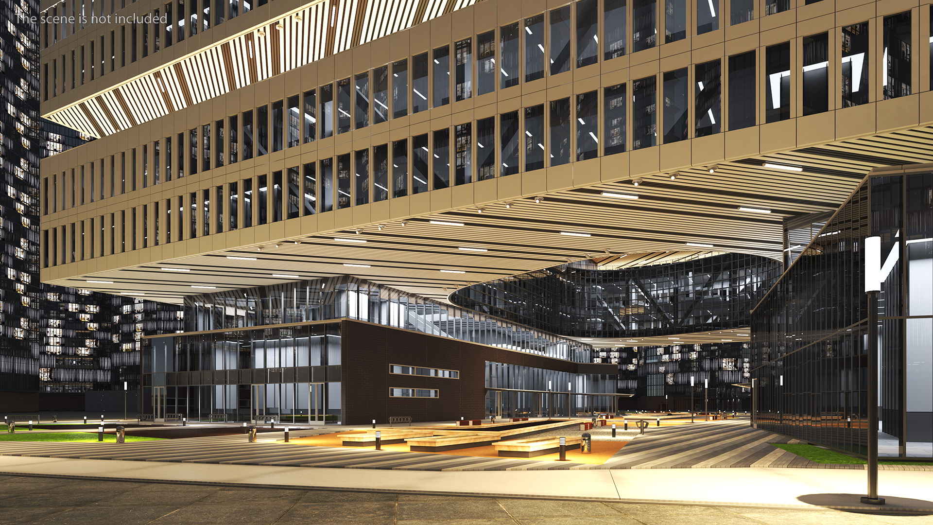 3D Modern Office Building Night Glow model