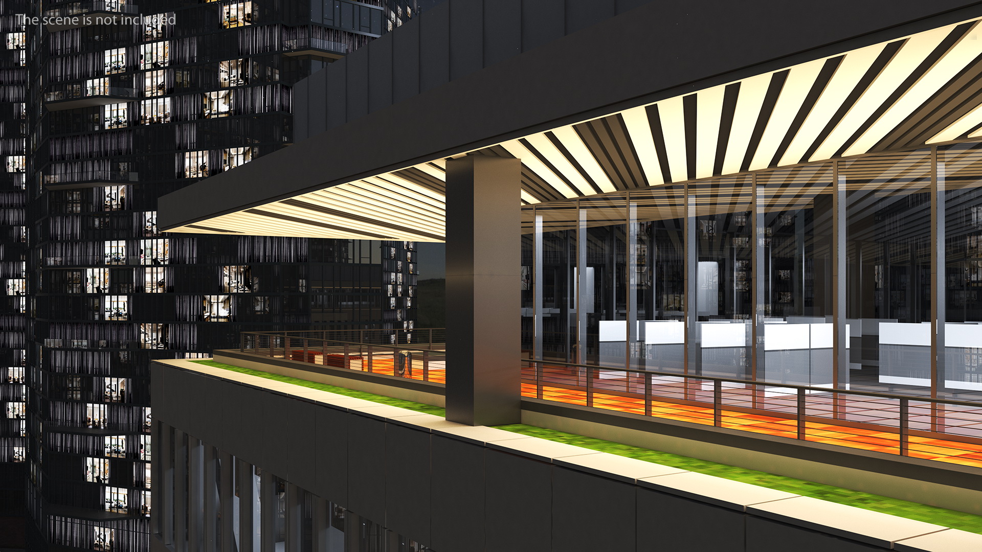 3D Modern Office Building Night Glow model