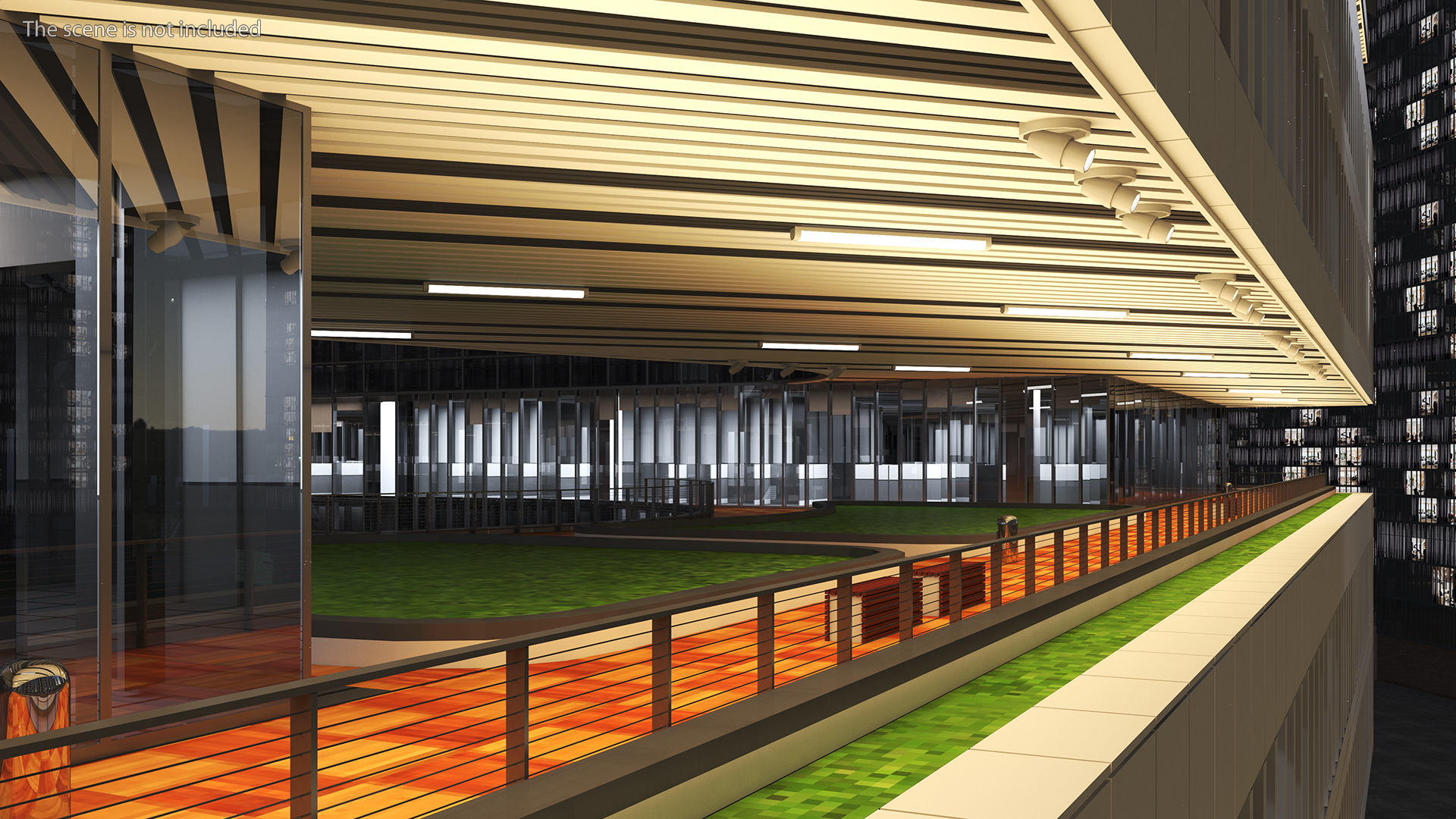 3D Modern Office Building Night Glow model