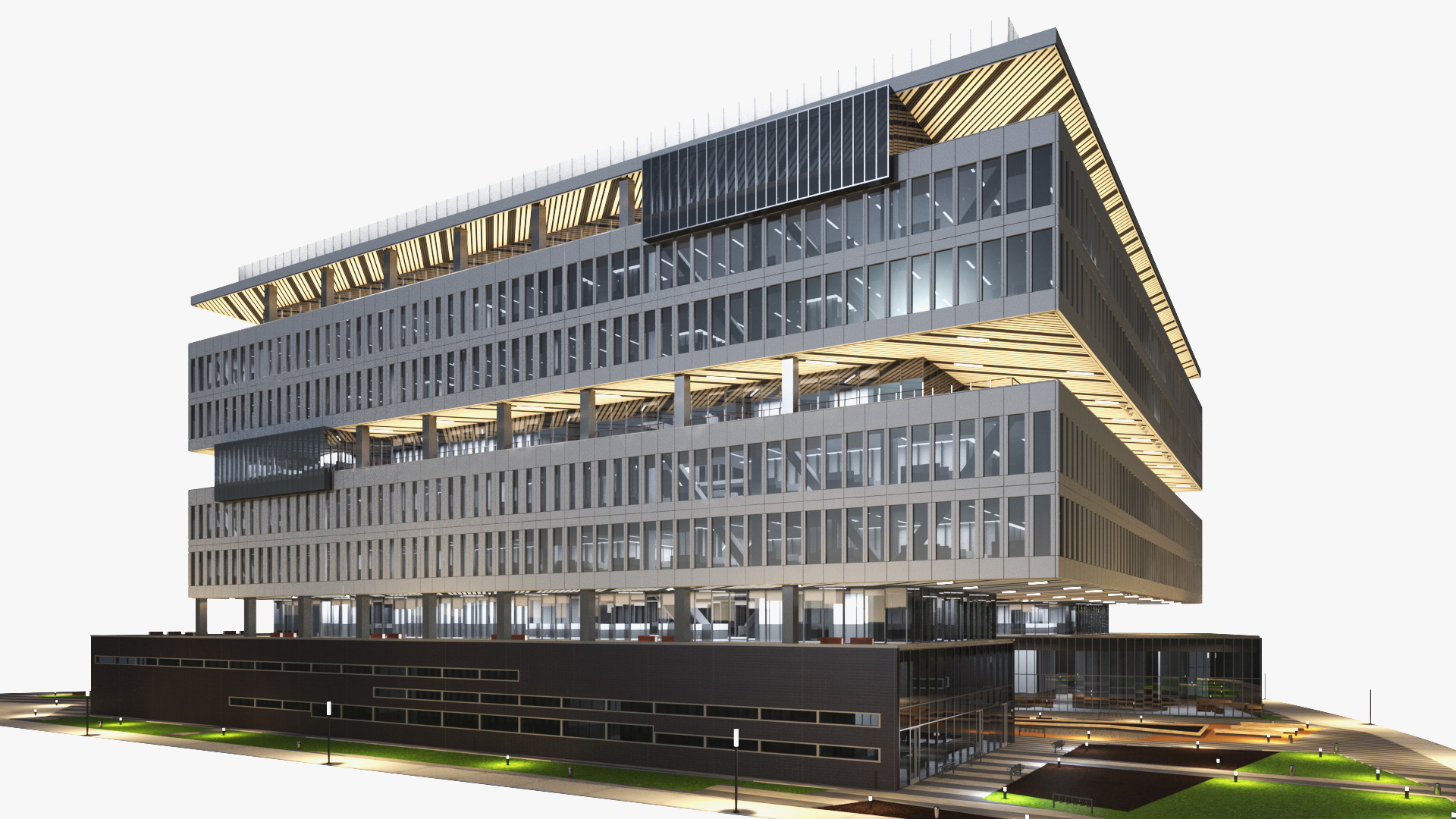 3D Modern Office Building Night Glow model