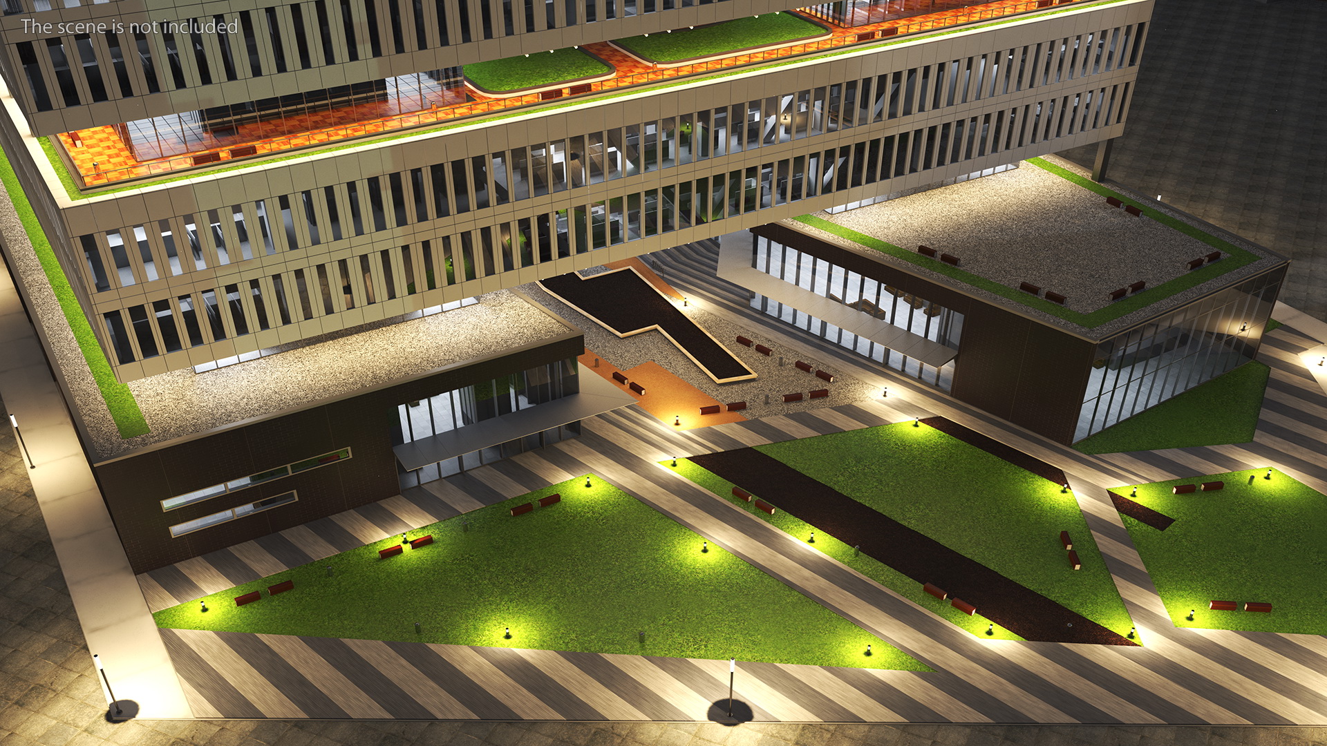 3D Modern Office Building Night Glow model