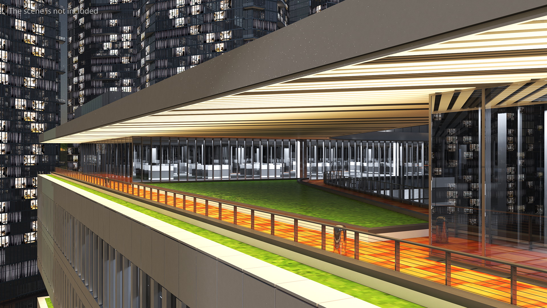 3D Modern Office Building Night Glow model