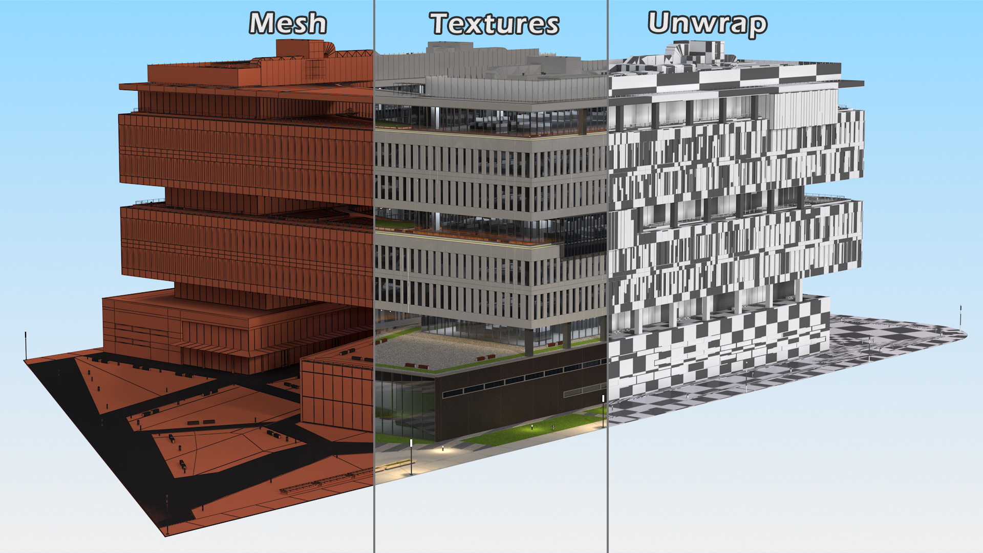 3D Modern Office Building Night Glow model