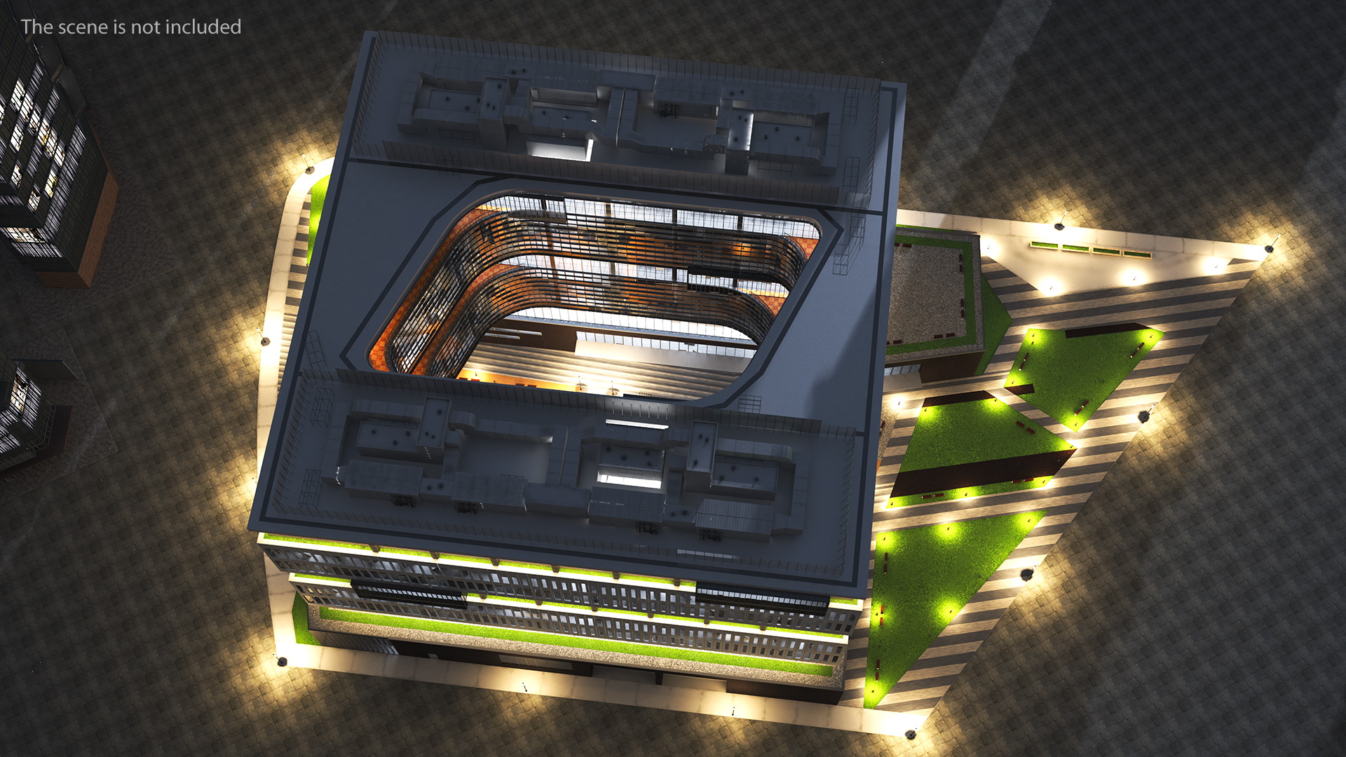 3D Modern Office Building Night Glow model