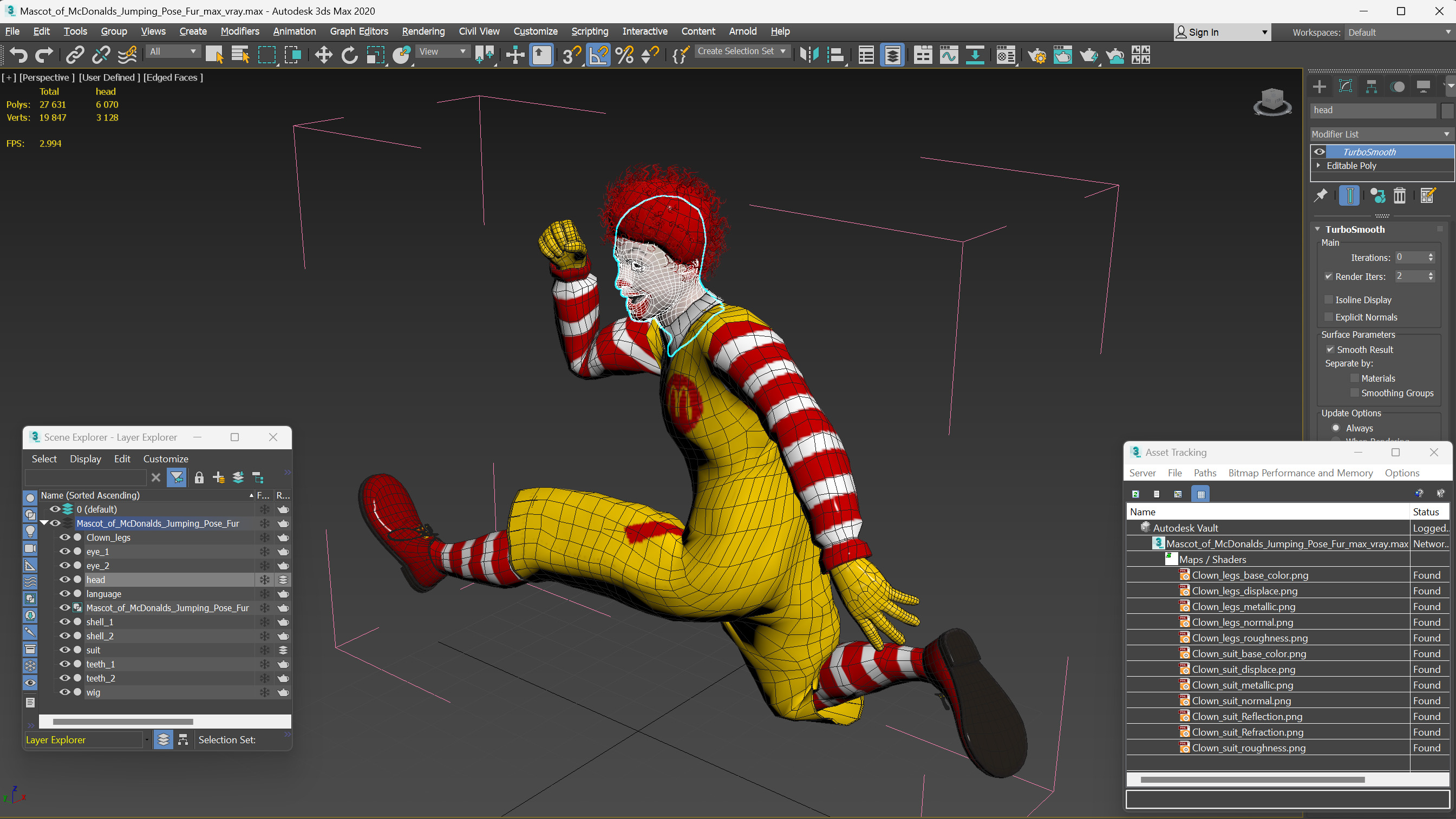 3D Mascot of McDonalds Jumping Pose Fur