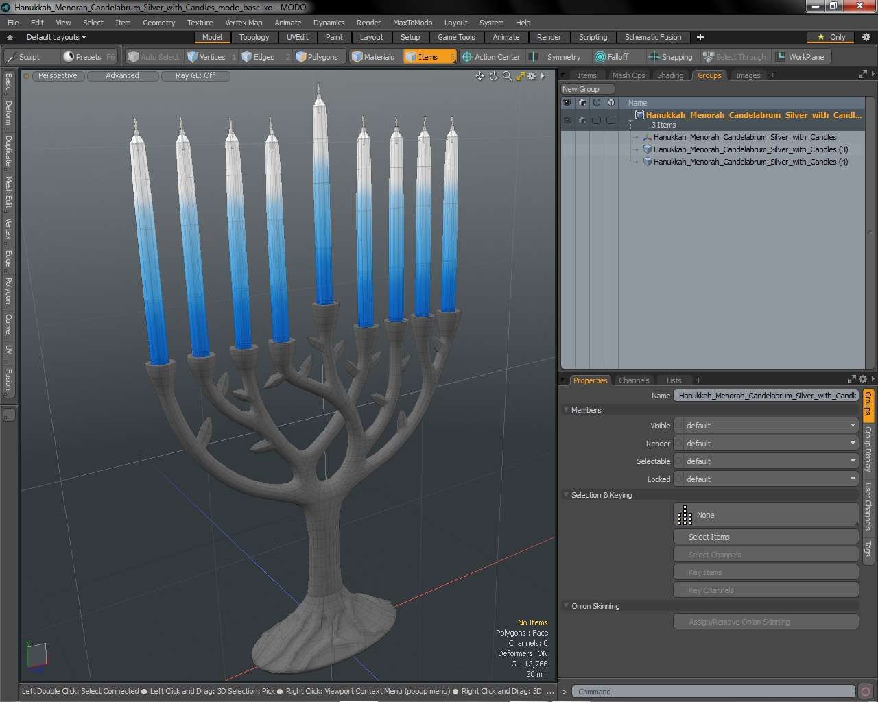 3D Hanukkah Menorah Candelabrum Silver with Candles model