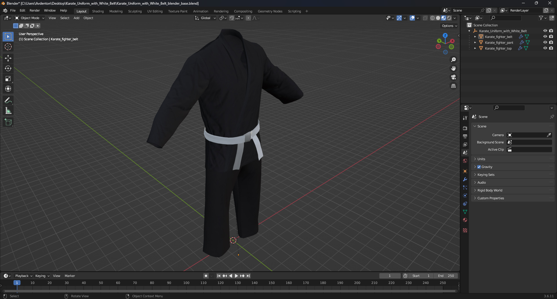 3D model Karate Uniform with White Belt