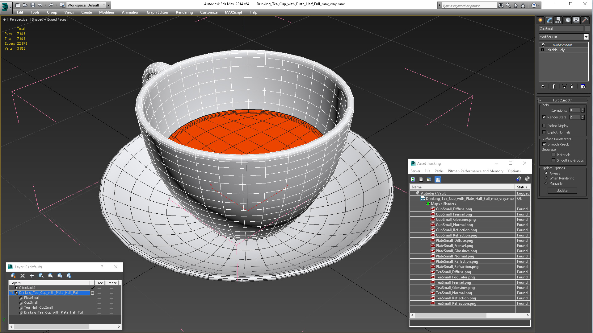 Drinking Tea Cup with Plate Half Full 3D
