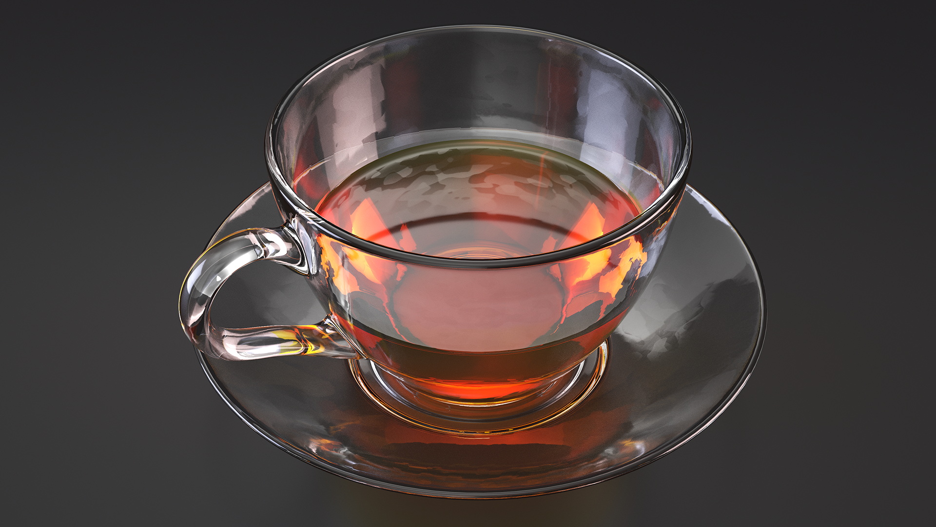 Drinking Tea Cup with Plate Half Full 3D
