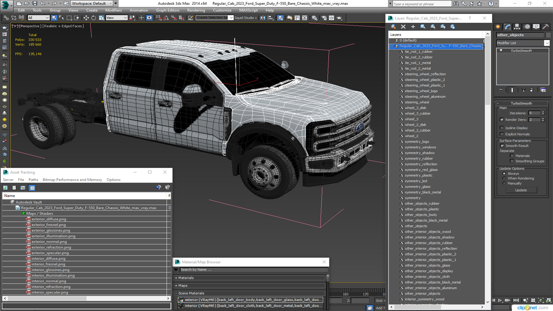 Regular Cab 2023 Ford Super Duty F-550 Bare Chassis White 3D