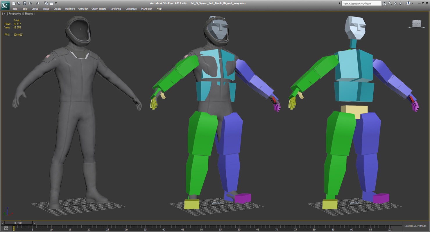 3D model Sci Fi Space Suit Black Rigged