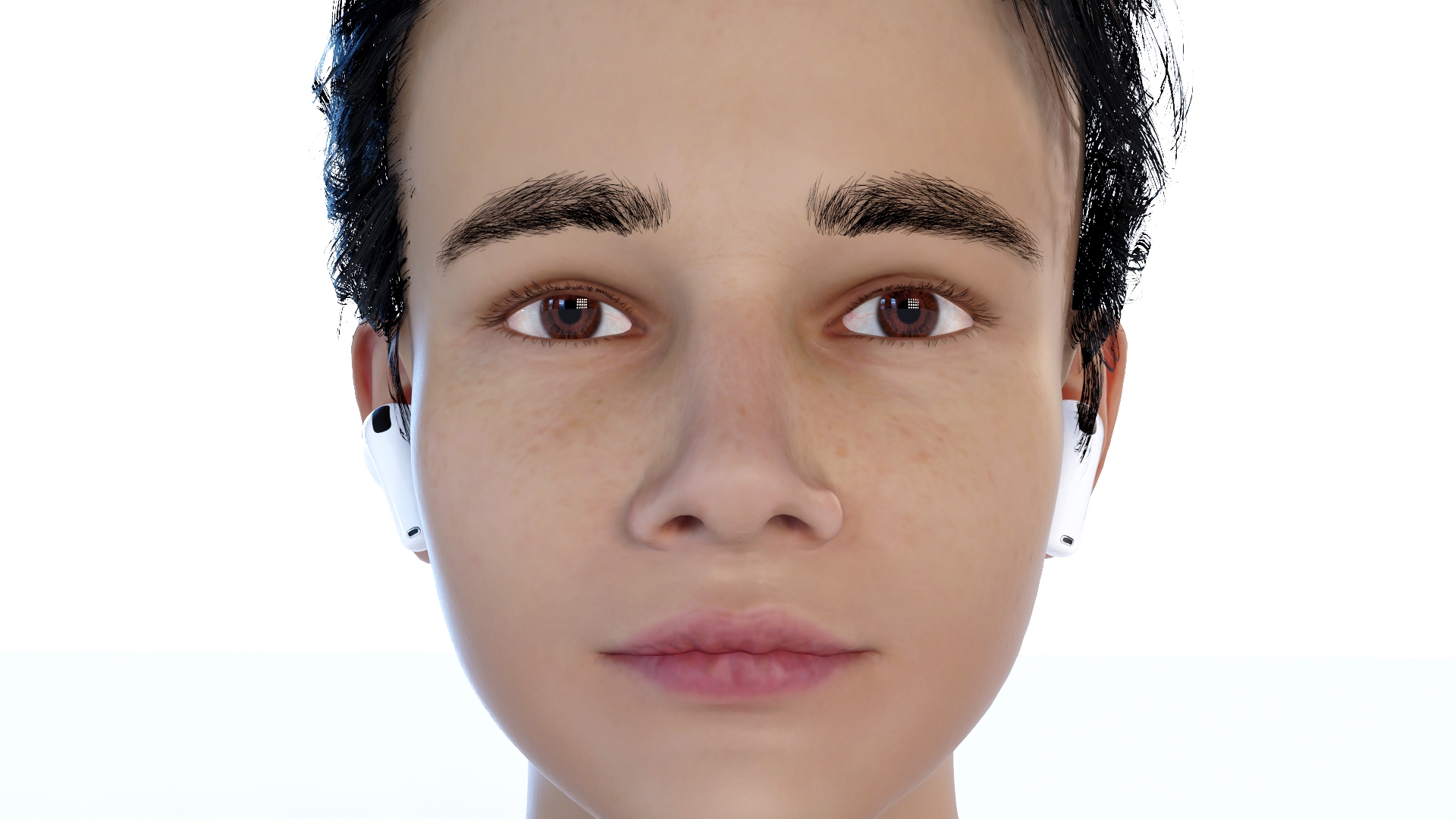 3D model Young Boy Head with Apple AirPods 4 Wireless Headphones