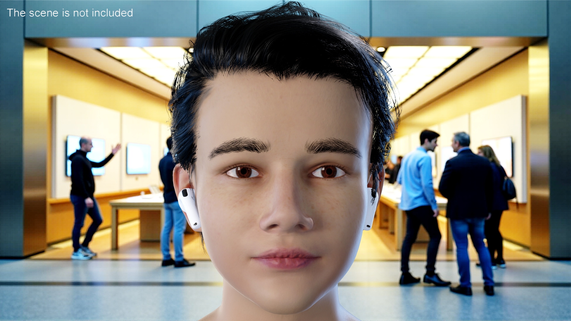 3D model Young Boy Head with Apple AirPods 4 Wireless Headphones
