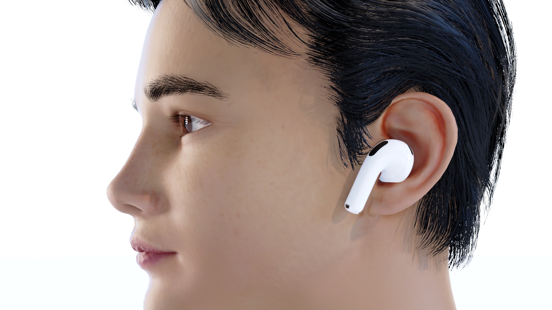 3D model Young Boy Head with Apple AirPods 4 Wireless Headphones