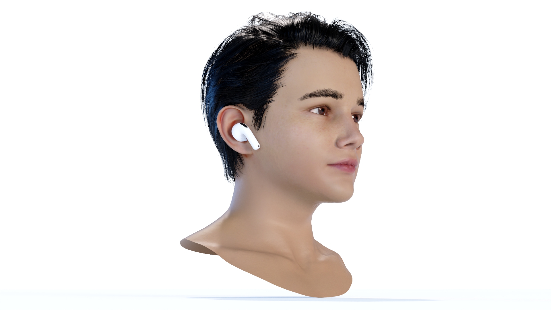 3D model Young Boy Head with Apple AirPods 4 Wireless Headphones