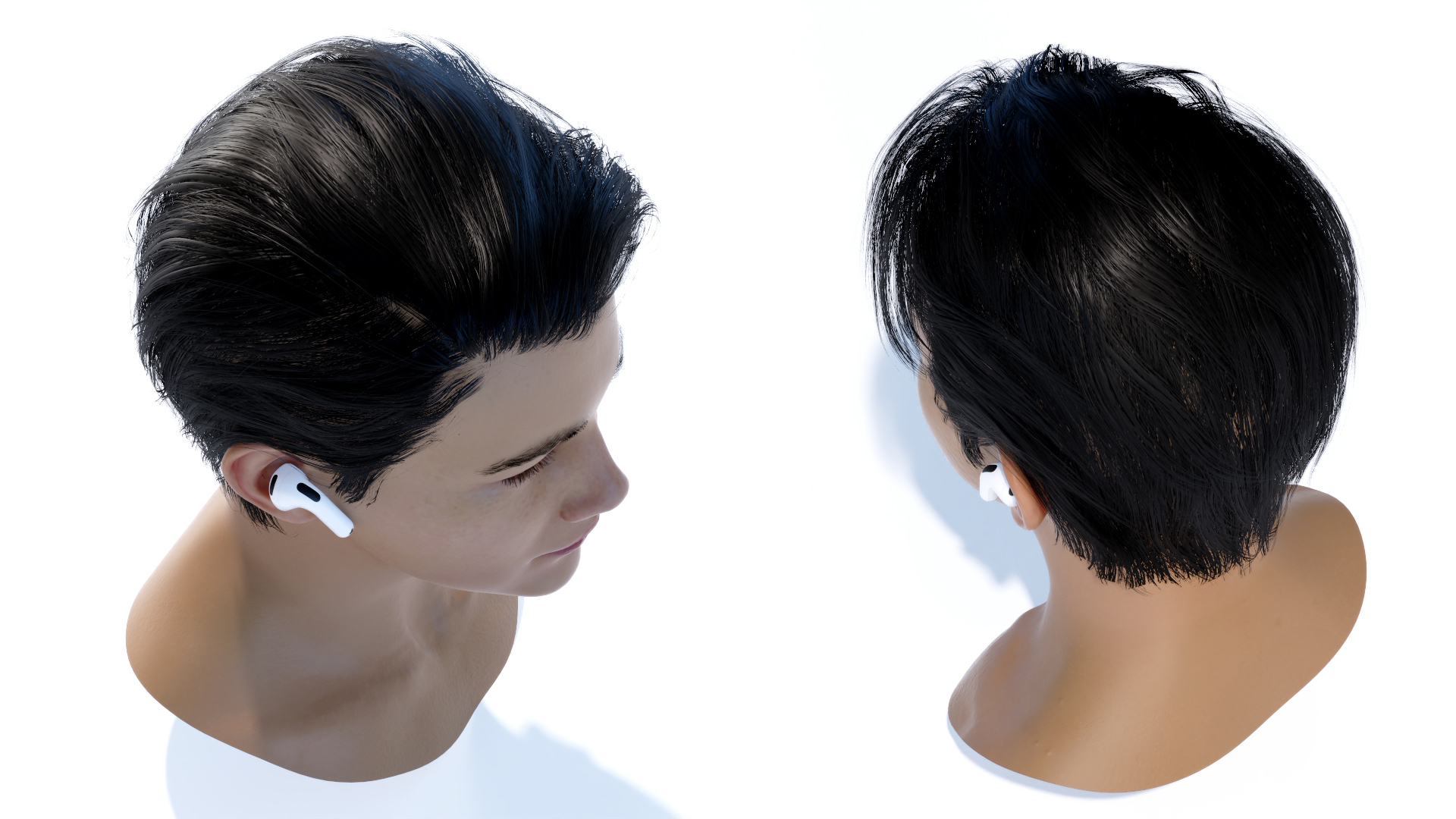 3D model Young Boy Head with Apple AirPods 4 Wireless Headphones