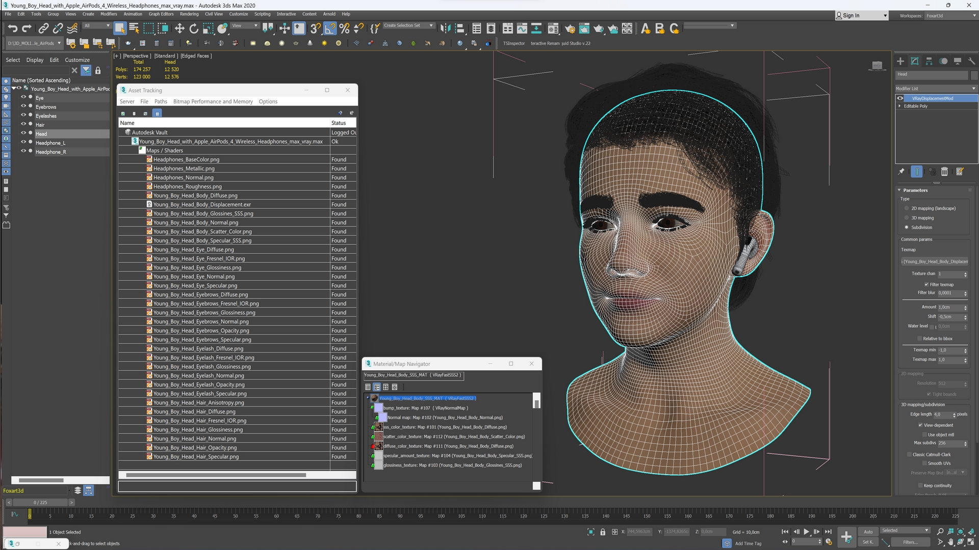 3D model Young Boy Head with Apple AirPods 4 Wireless Headphones