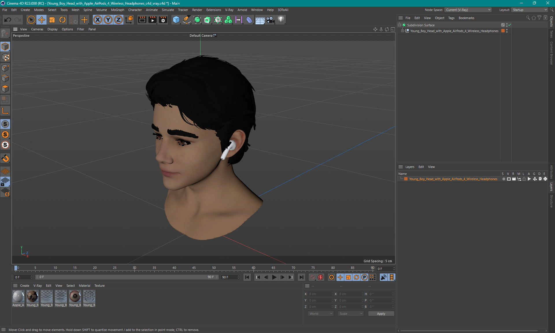 3D model Young Boy Head with Apple AirPods 4 Wireless Headphones